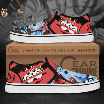 Custom One Piece Jinbei Anime Slip On Sneakers – Unique Printed Footwear