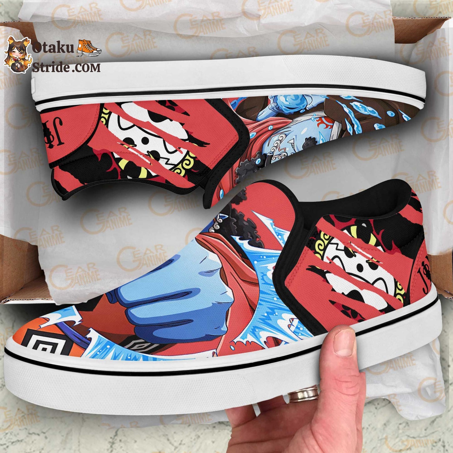 Custom One Piece Jinbei Anime Slip On Sneakers – Unique Printed Footwear