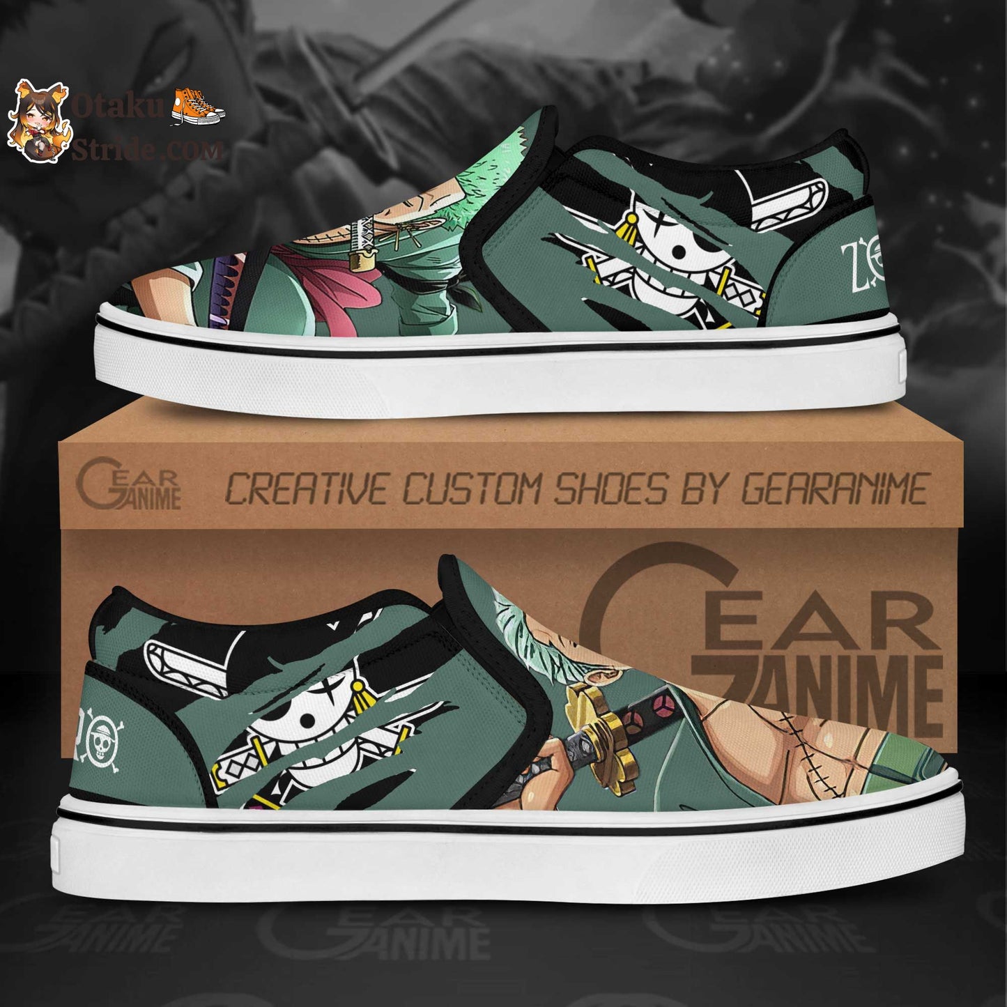 Custom Roronoa Zoro Anime Slip On Sneakers – One Piece Shoes