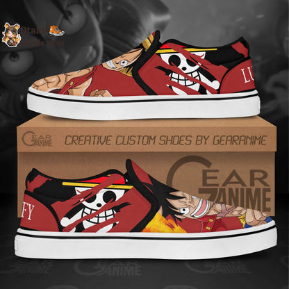 Monkey D Luffy One Piece Anime Slip On Sneakers Custom Printed Shoes