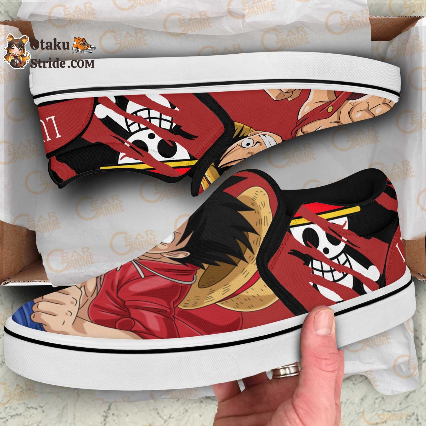 Monkey D Luffy One Piece Anime Slip On Sneakers Custom Printed Shoes