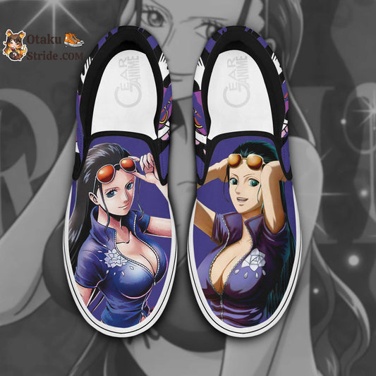 Nico Robin One Piece Anime Slip On Sneakers – Custom Printed Footwear