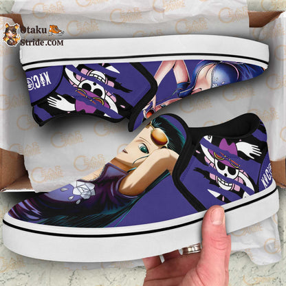 Nico Robin One Piece Anime Slip On Sneakers – Custom Printed Footwear