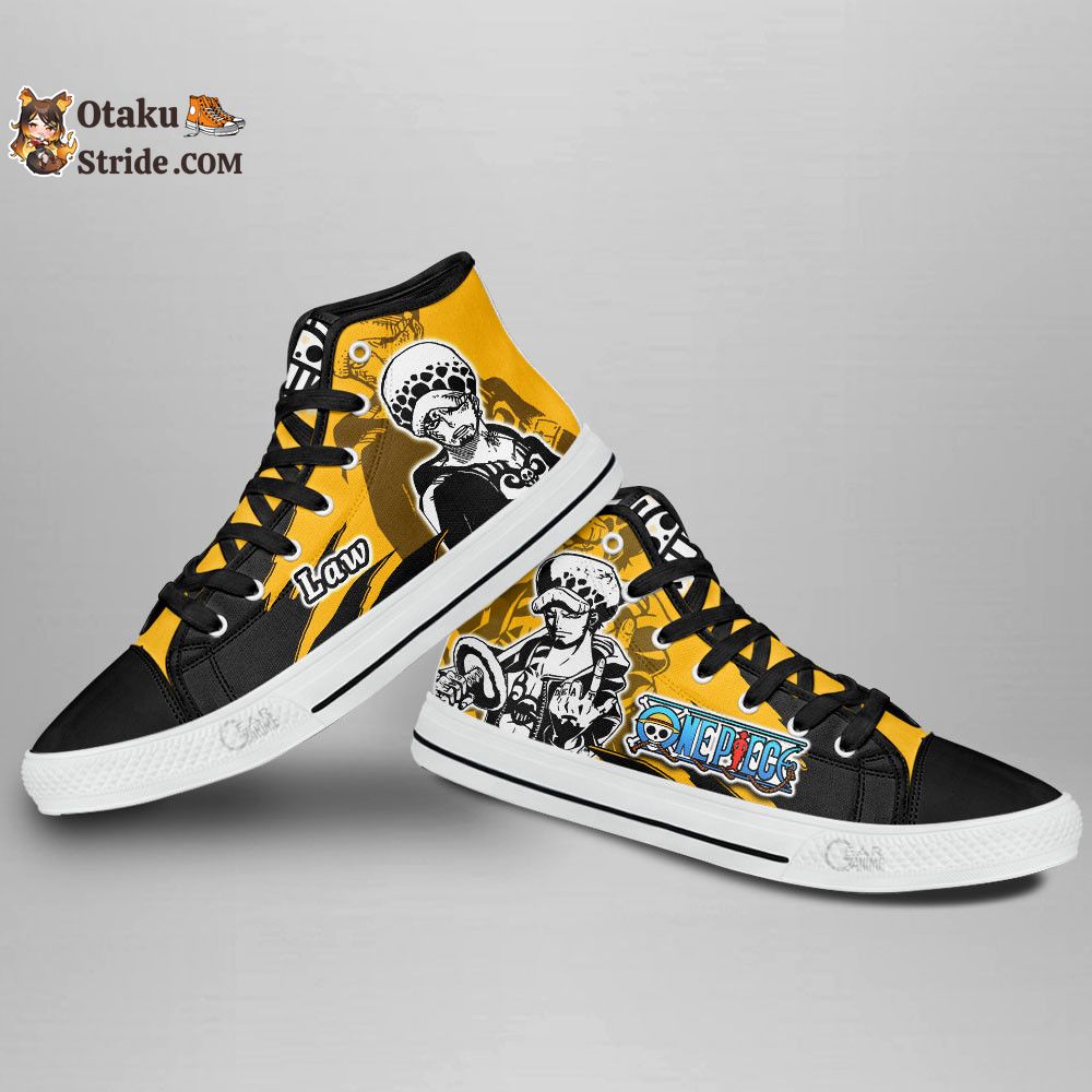 Trafalgar Law High Top Anime Sneakers – Custom Printed One Piece Manga Shoes