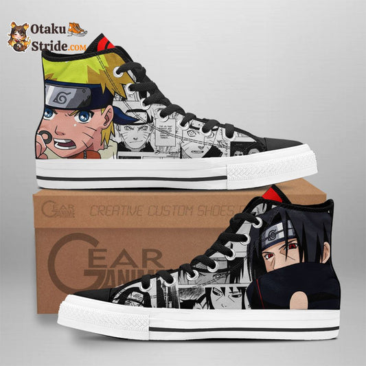 Custom Itachi Uchiha and Naruto Uzumaki Anime High Top Sneakers – Mix Manga Naruto Shoes