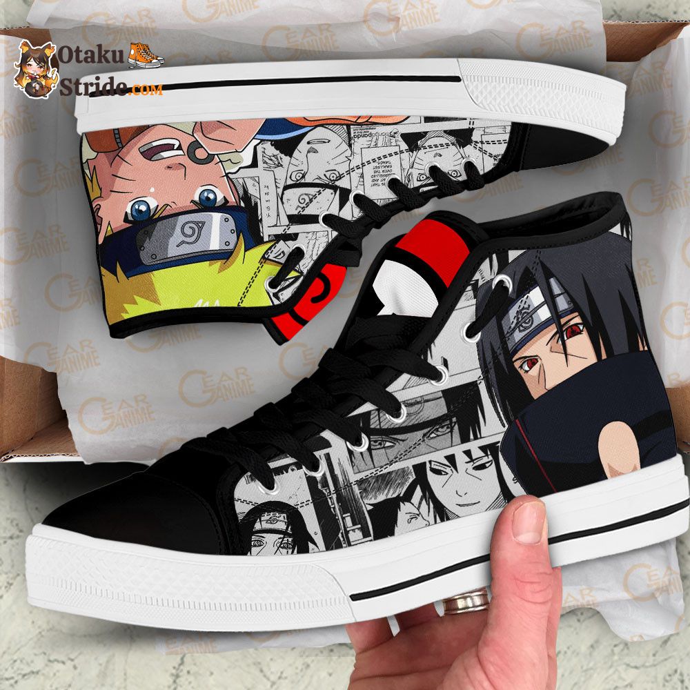 Custom Itachi Uchiha and Naruto Uzumaki Anime High Top Sneakers – Mix Manga Naruto Shoes