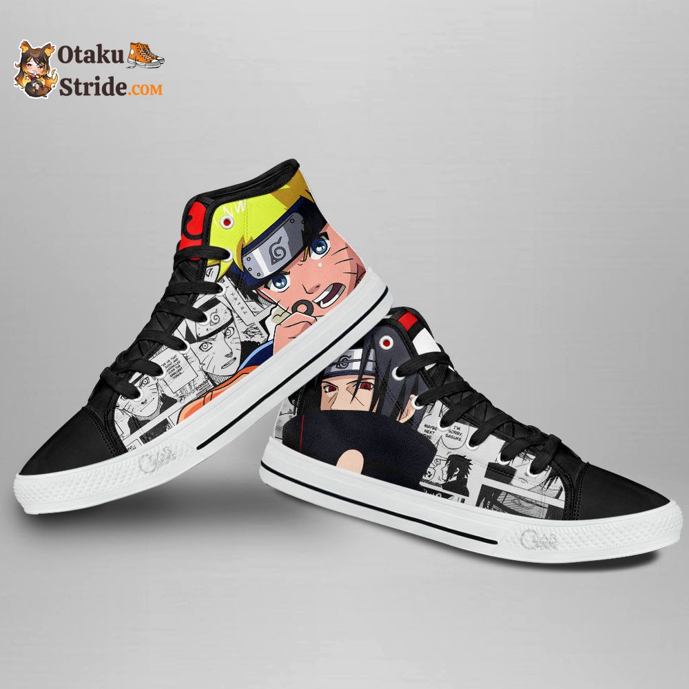 Custom Itachi Uchiha and Naruto Uzumaki Anime High Top Sneakers – Mix Manga Naruto Shoes