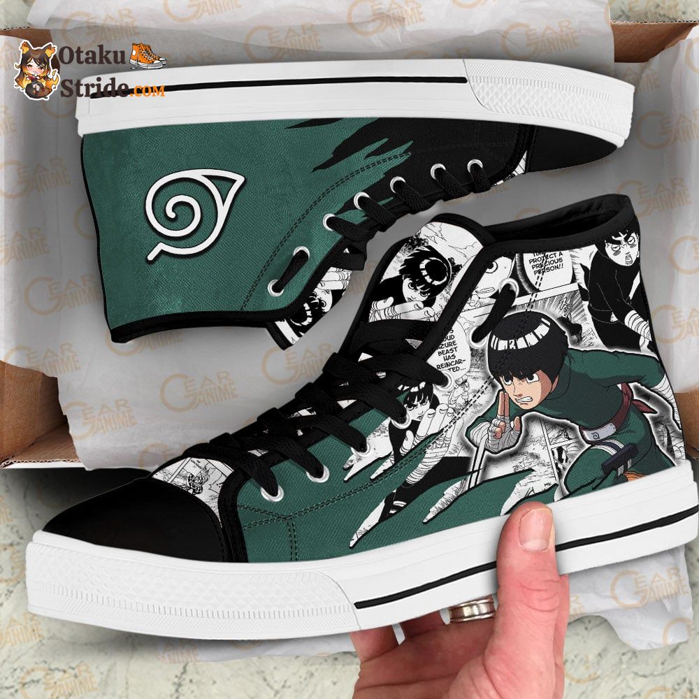 Custom Anime Sneakers Featuring Rock Lee from Naruto – High Top Manga Shoes