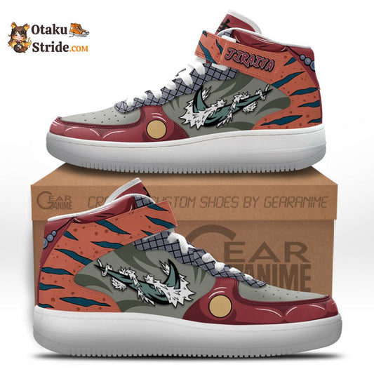 Custom Jiraiya Anime Sneakers – Naruto Air Mid Shoes with NRT Design and Unique Skills Print.