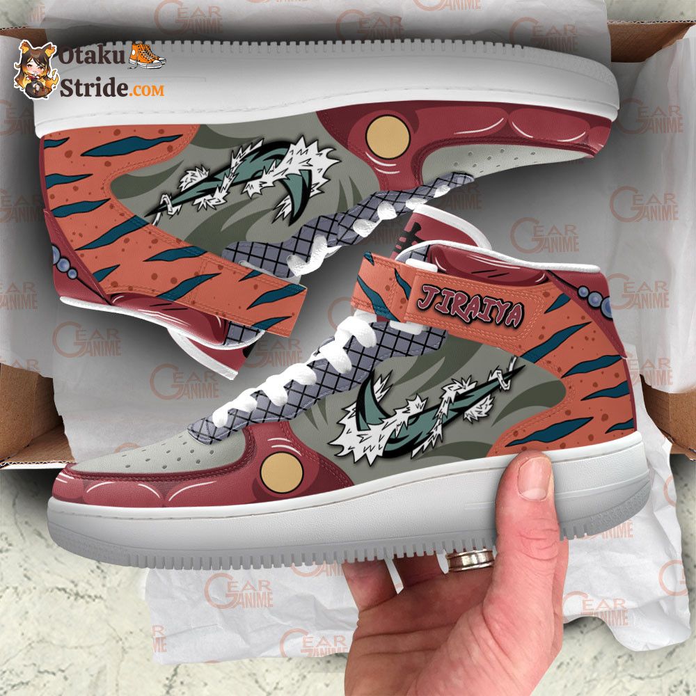 Custom Jiraiya Anime Sneakers – Naruto Air Mid Shoes with NRT Design and Unique Skills Print.