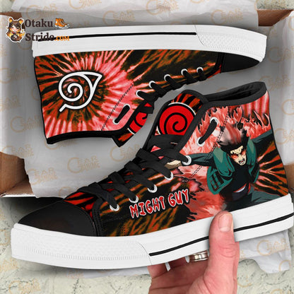 Custom Naruto Tie Dye High Tops – Might Guy NRT Sneakers Anime Shoes