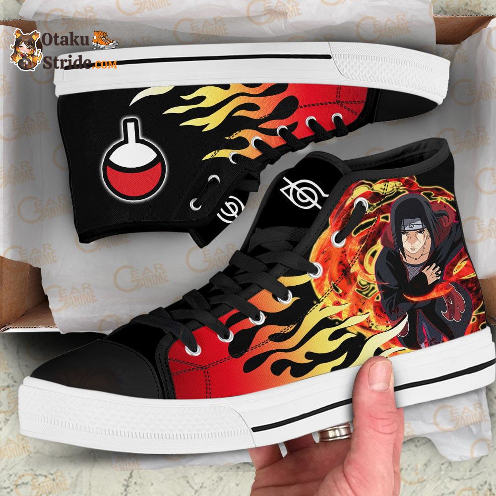 Itachi Uchiha Custom Anime High Top Sneakers – Flame Style Naruto Shoes