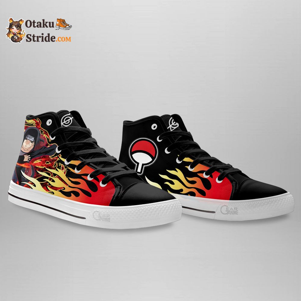 Itachi Uchiha Custom Anime High Top Sneakers – Flame Style Naruto Shoes