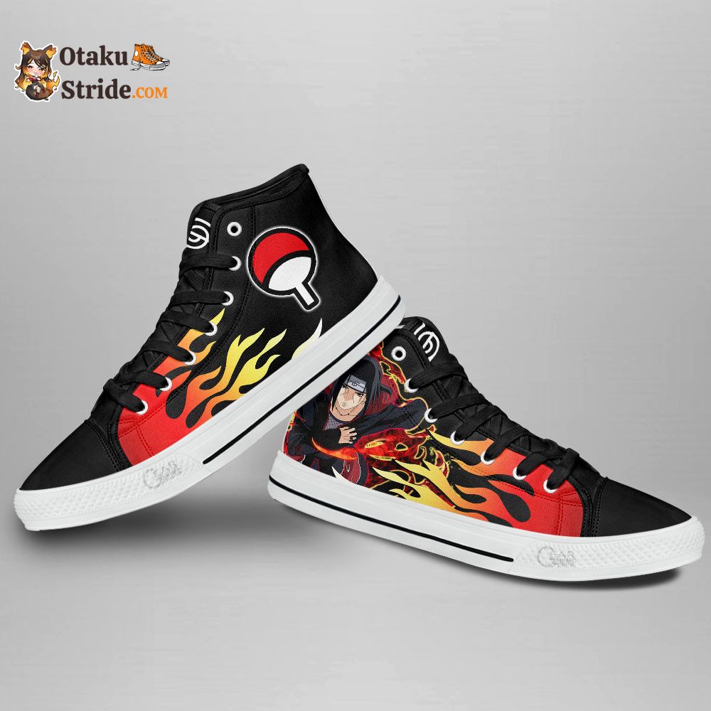 Itachi Uchiha Custom Anime High Top Sneakers – Flame Style Naruto Shoes