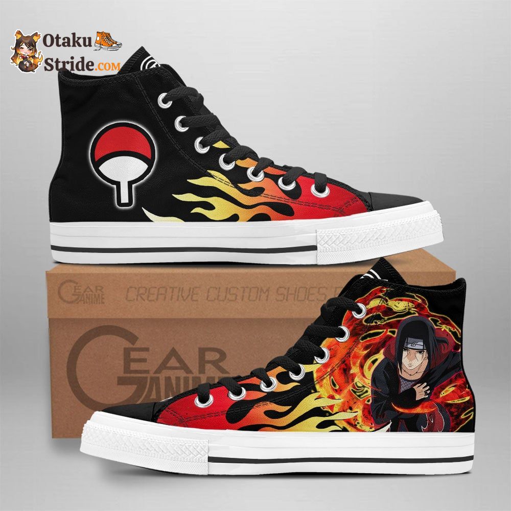 Itachi Uchiha Custom Anime High Top Sneakers – Flame Style Naruto Shoes