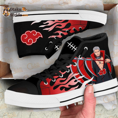 Custom High Top Shoes – Akatsuki Flame Style Sneakers – Naruto Footwear