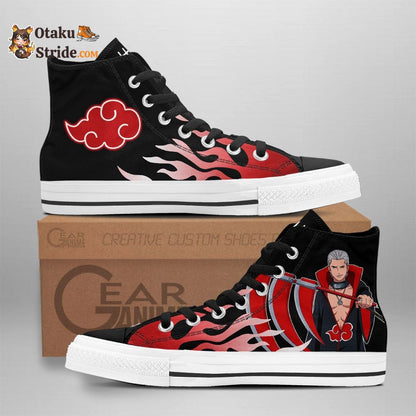 Custom High Top Shoes – Akatsuki Flame Style Sneakers – Naruto Footwear