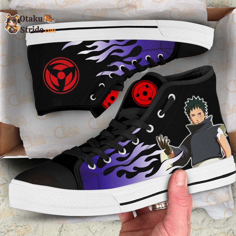 Obito Uchiha Custom Anime High Top Sneakers – Flame Style Naruto Shoes