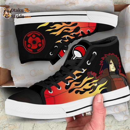 Custom Madara Uchiha Anime High Top Sneakers – Flame Style Naruto Shoes