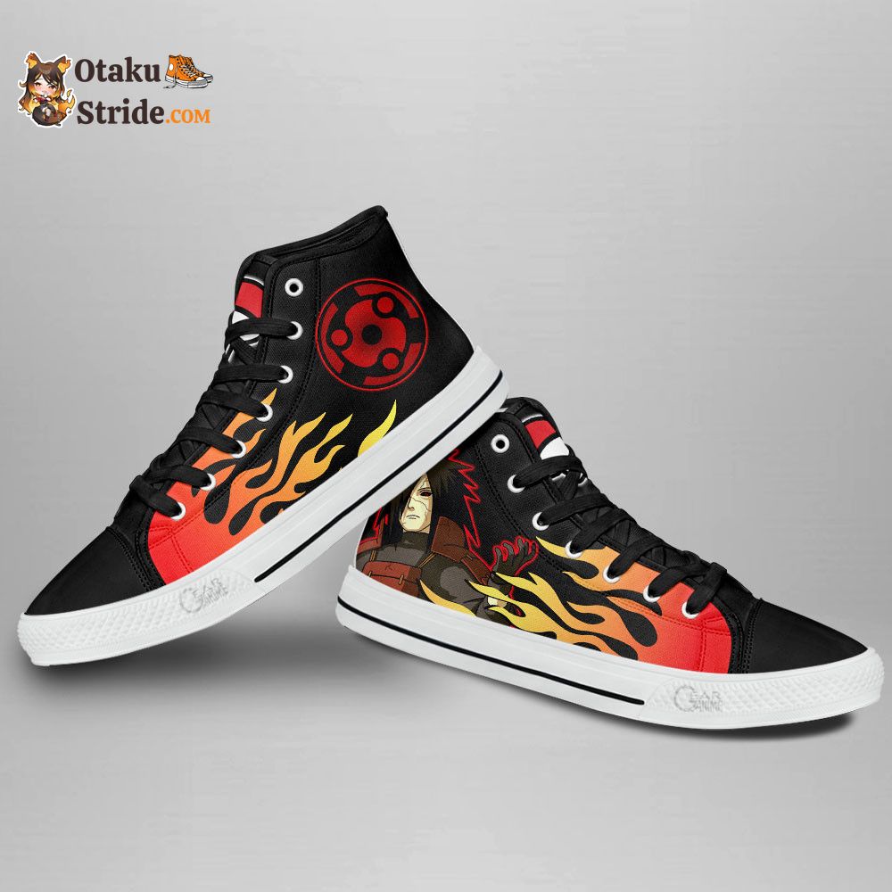 Custom Madara Uchiha Anime High Top Sneakers – Flame Style Naruto Shoes