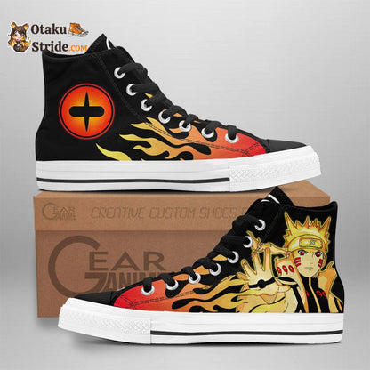 Custom Naruto Anime High Top Shoes with Flame Design – Uzumaki Bijuu Mode Sneakers