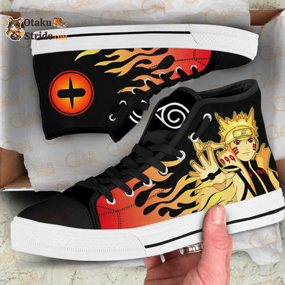 Custom Naruto Anime High Top Shoes with Flame Design – Uzumaki Bijuu Mode Sneakers