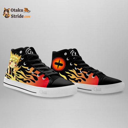 Custom Naruto Anime High Top Shoes with Flame Design – Uzumaki Bijuu Mode Sneakers