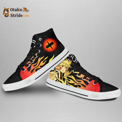 Custom Naruto Anime High Top Shoes with Flame Design – Uzumaki Bijuu Mode Sneakers