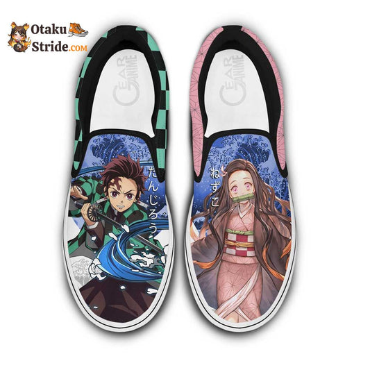 Nezuko and Tanjiro Slip-On Shoes Canvas Custom Anime Shoes