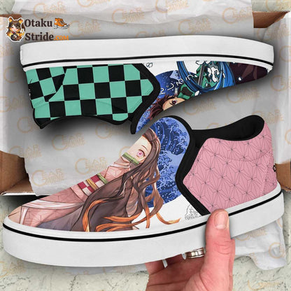 Nezuko and Tanjiro Slip-On Shoes Canvas Custom Anime Shoes