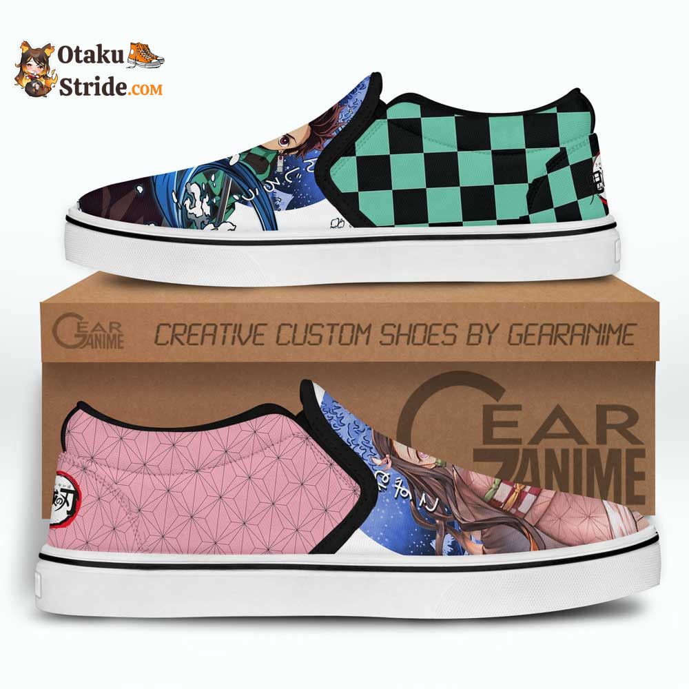 Nezuko and Tanjiro Slip-On Shoes Canvas Custom Anime Shoes