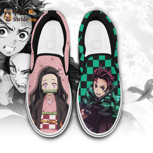Tanjiro And Nezuko Slip-On Shoes Anime Custom
