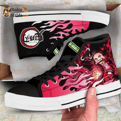 Nezuko Blood Demon Art High Top Shoes Flame Sneakers