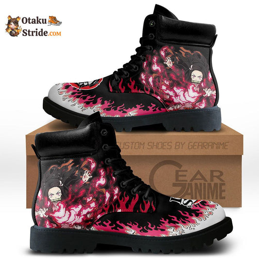 Nezuko Kamado Flame Leather Boots Shoes Anime Custom