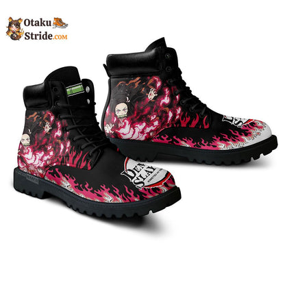 Nezuko Kamado Flame Leather Boots Shoes Anime Custom